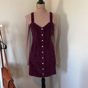 EXPRESS 2 piece metallic pink turtleneck and purple corduroy dress set